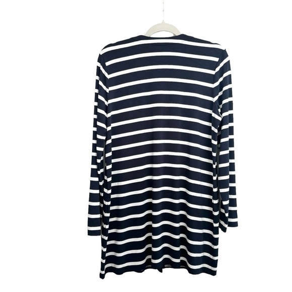 J. Jill Wearever Women’s Striped Long Cardigan Navy Blue Medium Knit Jersey - Picture 2 of 8